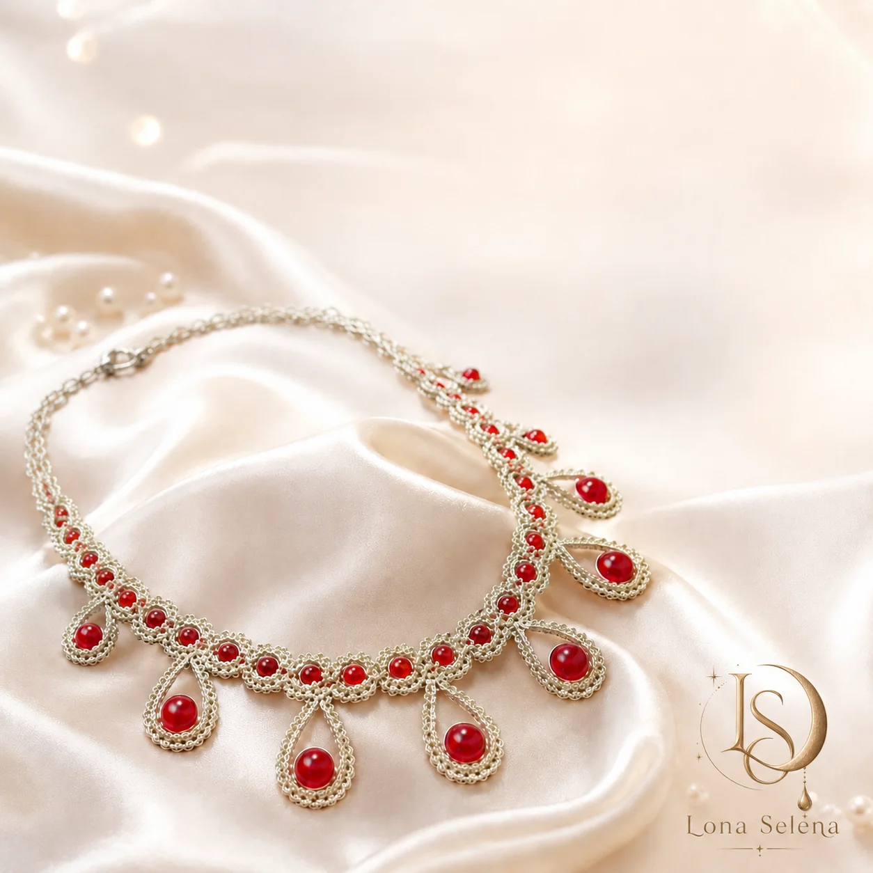 Handmade red stone necklace by Lona Selena